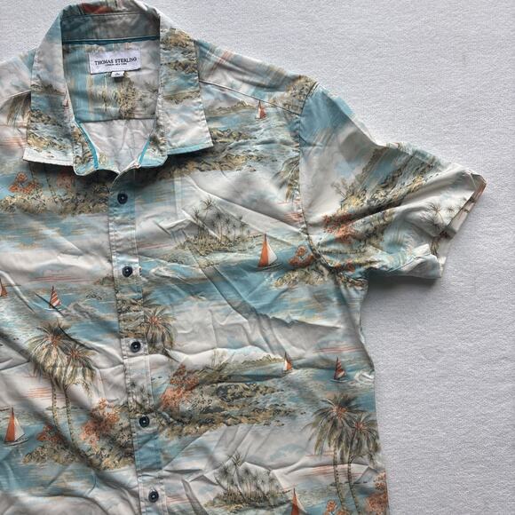 Thomas Sterling London Men Large Hawaiian Shirt Aloha Sailboat Palm Tree AOP - Picture 5 of 16
